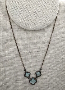 Vintage DYADEMA Sterling Vermeil 925 Quatrefoil Clover Blue Stone Necklace Italy